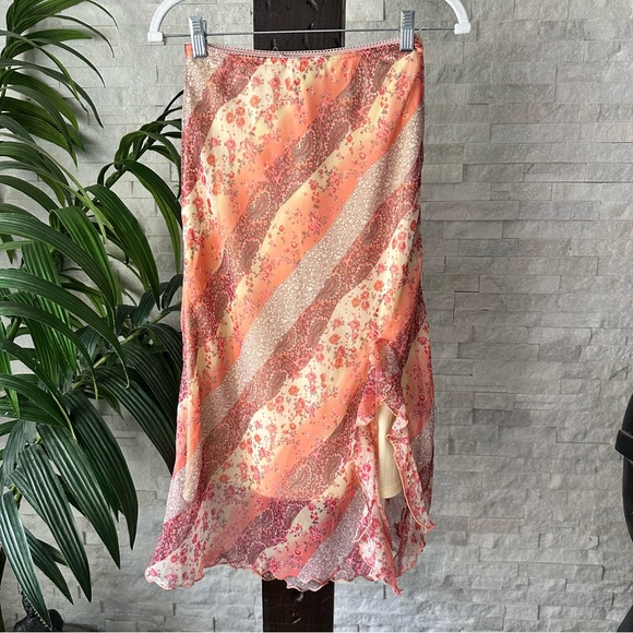 La Belle Dresses & Skirts - LA BELLE Vintage Y2K Peach Pink Floral Paisley MIDI Slip Skirt Size Small